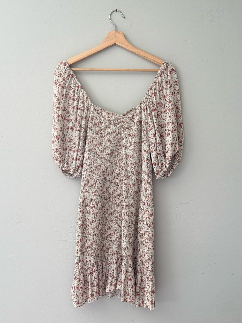audrey Cream Midi Dress with Pink Floral Print